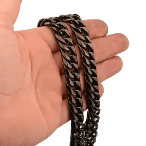 Men's vacuum plated black stainless steel Cuban link chain necklace for men fashion jewelry.