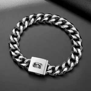 Heavy duty 23mm stainless steel cuban link dog collar metal pet chain with secure square buckle.