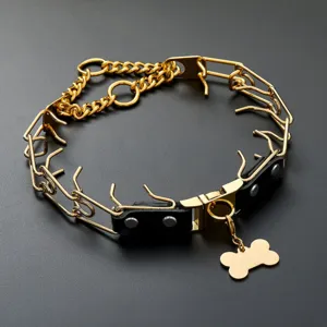 Stainless steel dog prong training collar detail, durable metal pinch collar for large dogs.