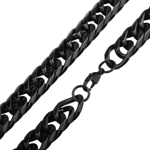 Men's Black Stainless Steel Cuban Link Chain Necklace Vacuum Plated Fashion Jewelry Detail