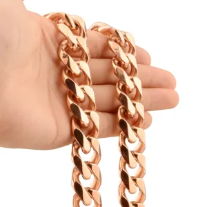 Titanium steel rose gold plated Cuban link necklace for men fashion chunky chain jewelry