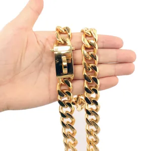 Heavy duty 19mm gold dog chain collar stainless steel metal pet training collar for dogs