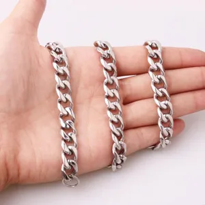 Detailed shot of heavy silver stainless steel Cuban link chain showcasing texture and size.