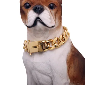 Heavy Duty Stainless Steel Cuban Link Dog Collar Metal Chain Training Collar For Large Dogs Pet Accessories