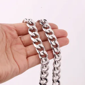 Men's chunky Cuban link chain necklace, stainless steel silver hip-hop jewelry style.
