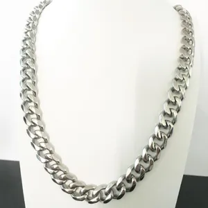 Chunky stainless steel cuban link necklace for men, heavy silver tone hip hop jewelry chain.
