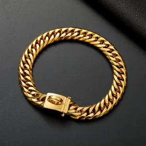 Heavy Duty Stainless Steel Cuban Link Dog Chain Collar Metal Chew Proof Pet Training Collar For Medium Large Dogs