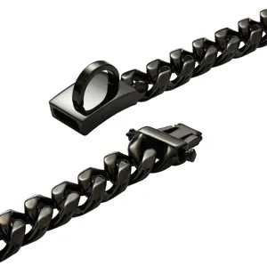 Schwarze Metall Haustier Kette Halsband, 15mm Edelstahl kubanische Glieder Hunde Halsband Detail.