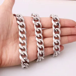 Men's stainless steel thick cuban link chain silver hip hop fashion jewelry necklace.