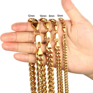 Men's Stainless Steel Cuban Chain Necklace Gold Plated Thick Curb Link Chain Punk Hip Hop Fashion Jewelry