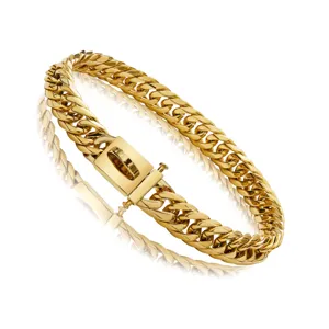 Durable 16mm gold stainless steel heavy pet dog chain collar, secure lock, anti-bite metal design.