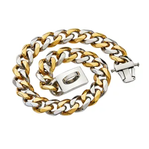 Detailansicht der zweifarbigen 19mm Edelstahl Hundekette mit robustem Metall-Verschluss.