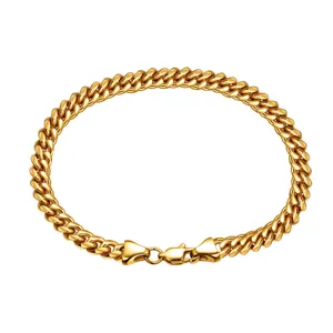 Gold Cuban link chain detail, men's titanium steel heavy metal style necklace close up view.