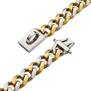 Details der 19mm Edelstahl Haustier Hundekette in Gold und Silber mit sicherer Schnalle.