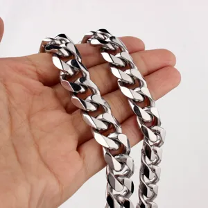 Stainless steel cuban link chain for men, thick hip hop silver metal necklace 8-19mm.