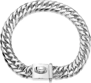 Stainless steel heavy duty dog chain collar with secure lock 16mm metal pet training collar