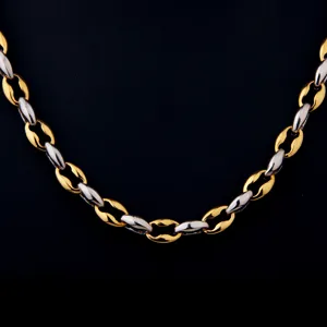 Men's stainless steel two-tone coffee bean chain necklace, detailed link view for fashion.