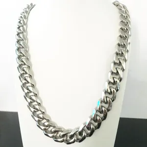 Heavy Stainless Steel Cuban Link Chain Thick Men Hip Hop Silver Necklace Detail View
