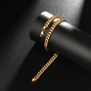 Gold cuban chain necklace for men, stainless steel thick link chain with lobster clasp.
