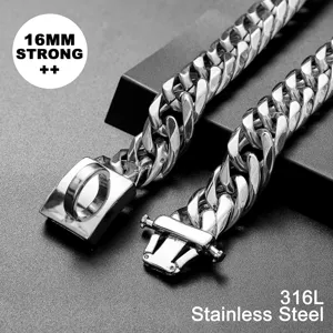Detailed view of the 16mm heavy duty stainless steel metal dog chain collar, durable and strong.