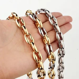 Detailed view of men titanium steel chunky chain necklace showcasing premium metal texture.
