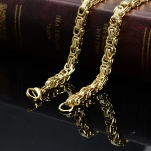 Men's gold stainless steel Byzantine link chain necklace hip hop thick heavy neck jewelry