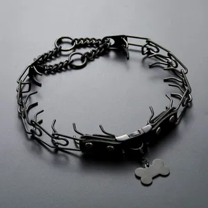 Stainless steel dog prong collar training pet pinch collar with bone tag for large dogs detail
