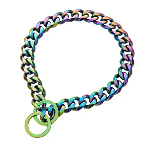 19mm Rainbow Titanium Steel Dog Chain Collar Heavy Duty Pet Choke Chain for Large Dogs