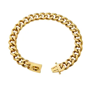 15mm goldenes Edelstahl Hundehalsband Kubanische Kette Detailansicht Produktneuheit
