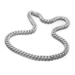 Men's stainless steel Cuban link chain necklace, hip hop silver tone metal choker jewelry.