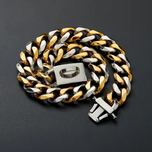 19mm edelstahl hundehalsband kette, zweifarbig gold und silber schweres haustierband.