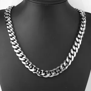 Men heavy thick silver stainless steel Cuban link chain necklace hip hop biker fashion jewelry