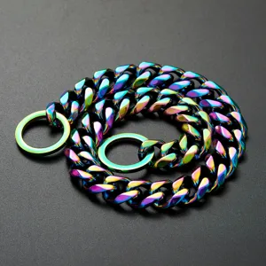 19mm titanium steel pet dog chain collar with colorful electroplated finish, durable accessory.