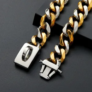 19mm Edelstahl Hundekette Gold Silber Zweifarbig Haustier Halsband Robuste Metall Hundehalsband