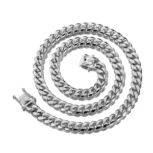 Close-up details of the heavy stainless steel Cuban link chain necklace with secure clasp.