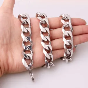 Stainless steel heavy cuban chain necklace for men, wide silver hip hop link jewelry, bold style.
