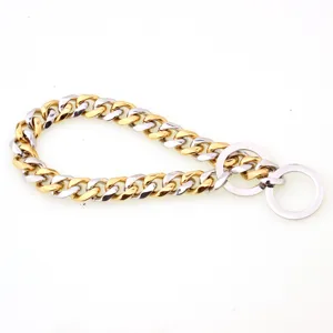 Stainless steel gold silver dual color 15mm heavy pet dog chain collar detail view