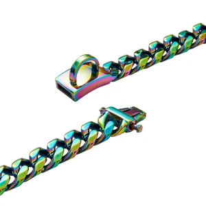 Buntes Edelstahl Haustier KUBANISCHE Kette Hundehalsband Detail, 15mm Metallkette stark.