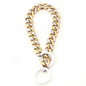 Detailed close-up of the 15mm two-tone stainless steel heavy dog chain collar link.