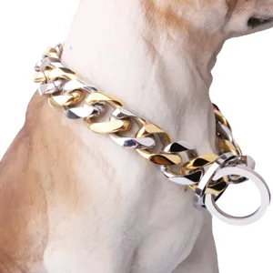 19mm Edelstahl Hundehalskette, gold und silber zweifarbig schwere Panzerkette für Haustiere.