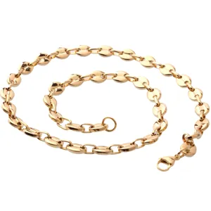 Gold stainless steel coffee bean chain necklace, detailed link design for hip hop.