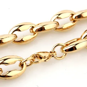 Men gold stainless steel coffee bean necklace chunky hollow metal chain jewelry fashion gift
