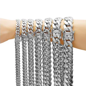 Men Stainless Steel Cuban Chain Necklace Geometric Mirror Polished Fashion Jewelry