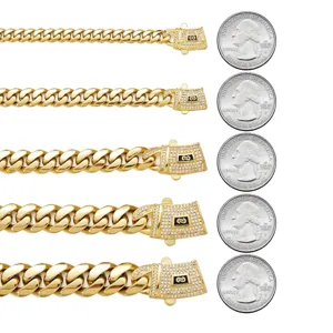 Men's 14K Gold Plated Stainless Steel Cuban Link Chain Thickened Polished Necklace
