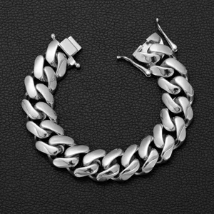 Men's stainless steel Cuban link bracelet hip hop detail silver mirror polished jewelry