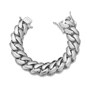 Men's stainless steel cuban chain bracelet, heavy metal hip-hop style mirror polished.