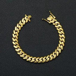 Gold stainless steel Cuban link chain detail view showcasing the sleek polished finish and clasp.