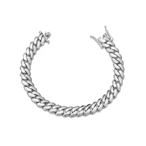 Stainless steel cuban link bracelet for men, hip hop style polished silver chain detail.