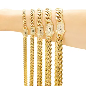 Men Stainless Steel Cuban Link Chain Necklace Gold Plated Heavy Thick Curb Chain Fashion Hip Hop Jewelry Gift