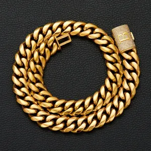 Gold Cuban link chain necklace for men hip hop iced out rhinestone lock with letter B